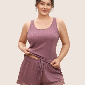 Texture Patchwork Ruffles Drawstring Loungewear Set