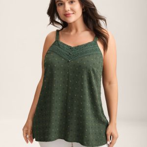 Textured Lace Trim Neck Tank Top