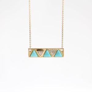 Trillion Turquoise & Diamond Bar Necklace