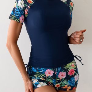 Tropical Plant Print Top & Shorts Set