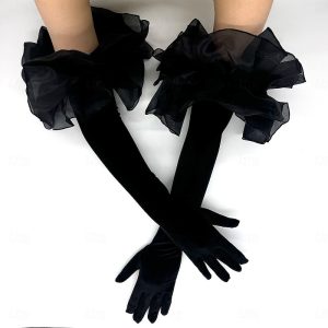Velvet Elbow Length Glove Elegant With Ruffles Wedding / Party Glove 2025 - $36.99