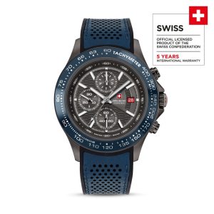 WATCHMAN Chronograph 42mm Leather/Steel Blue/Black - Swiss Made