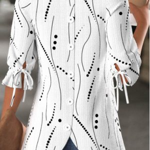 White Geometric Print Half Sleeve Round Neck T Shirt