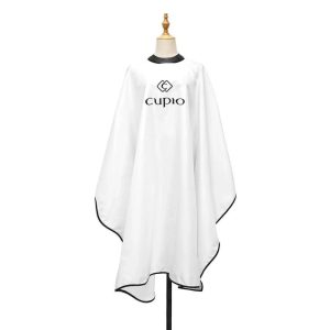 White hair cutting cape with silicone collar