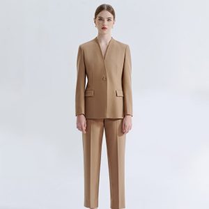 WOOD COLLARLESS SUIT JACKET