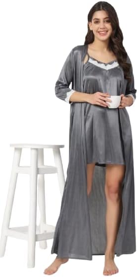 Sleepwear Women’s Satin Nightgown with Robes Set 2 Piece Sexy Lace Cami Nightwear