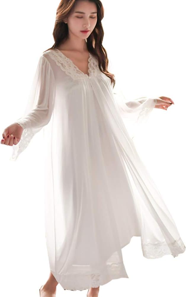 Womens’ Lace 2pcs Pajamas Set Seepwear Nightgown Sexy Loungewear NIghtrobe Victorian Housedress