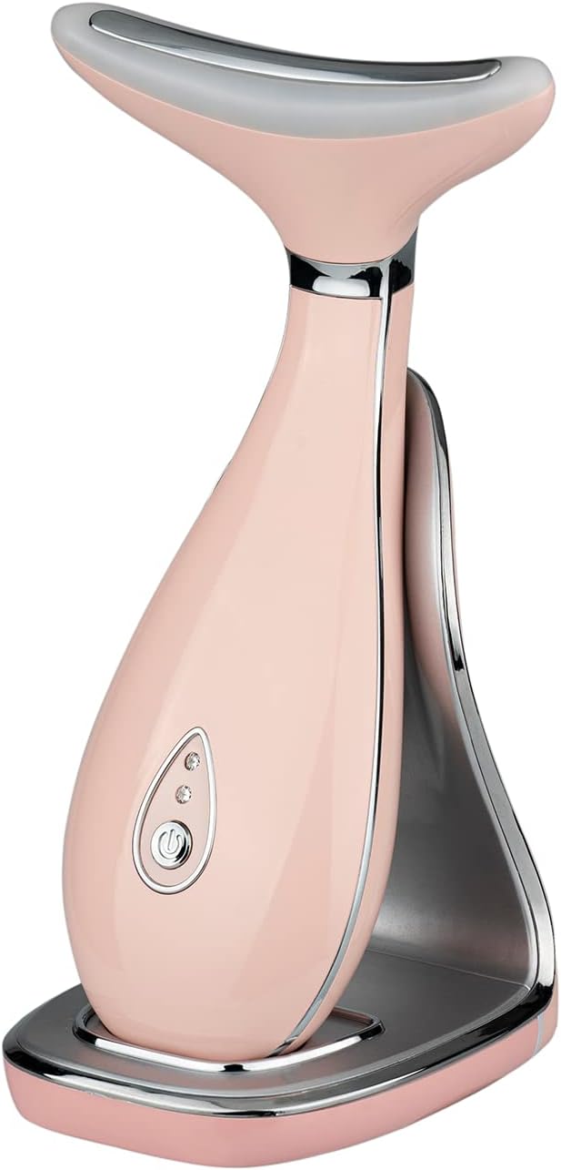 Lily Neck Face Massager Face Sculpting Tool Skin Rejuvenation Device with Thermal Triple Action LED and Vibration for Anti Aging Lifting and Tightening Sagging Skin Pink