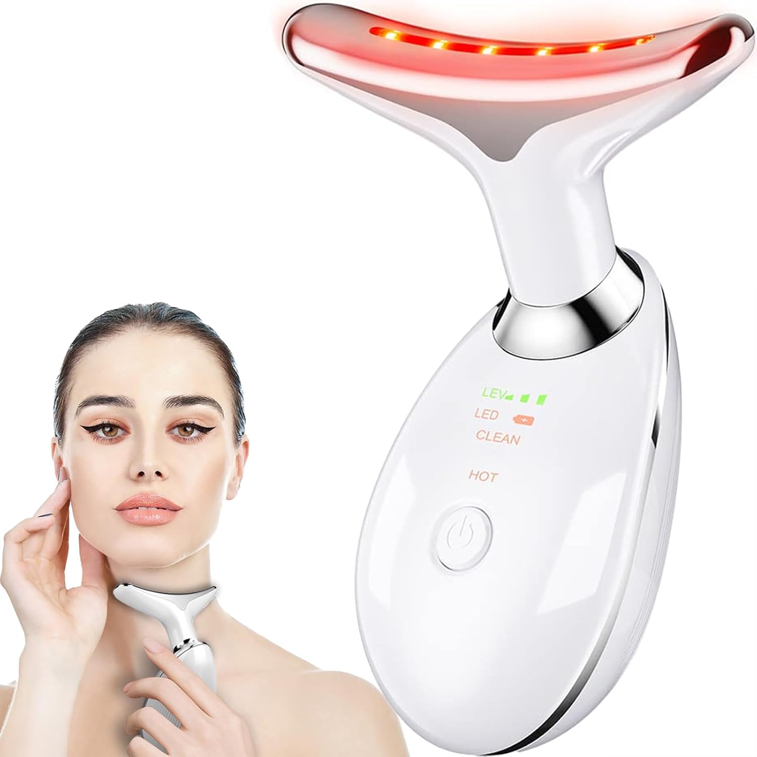 Red Light Therapy for Face Face and Neck Massager Wrinkle Remover with Red Light Therapy for Skin Care Cleansing Rejuvenating and Smoothing White