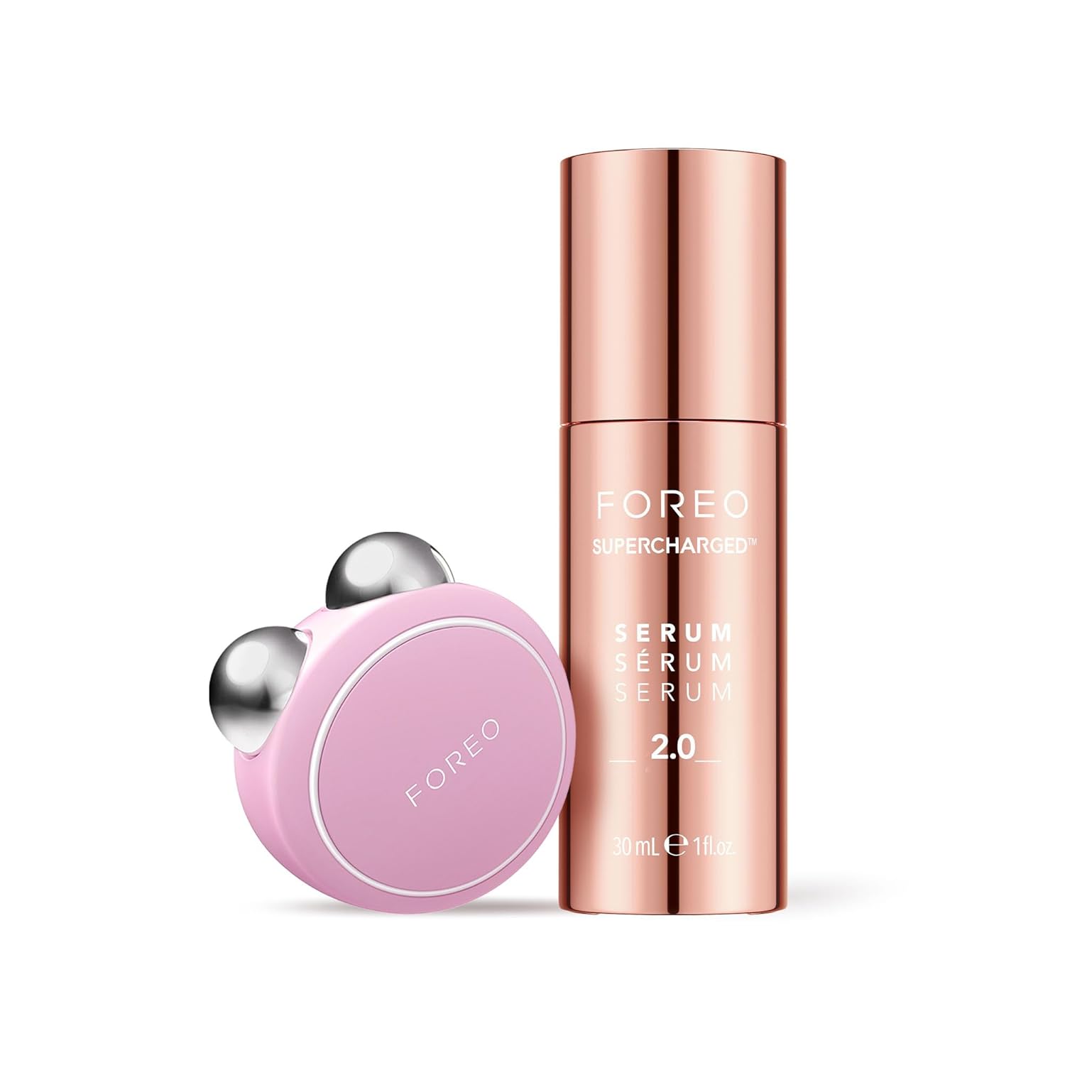 FOREO Firm Fabulous BEAR mini + Serum Serum Serum 1 Oz Anti aging Starter Kit Microcurrent Facial Device Instant Face Lift Double Chin Eliminator Facial Skin Care Products Gift Set Pearl Pink