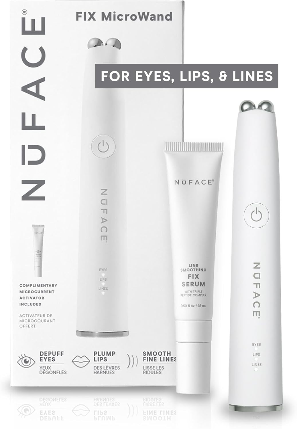 NuFACE FIX MicroWand Microcurrent Facial Device FDA Cleared Eyes Lips Lines Treatment with Serum Activator Lip Plumper Eye Depuffing Wand Wrinkle Smile Line Reducer 3 On the Go Modes