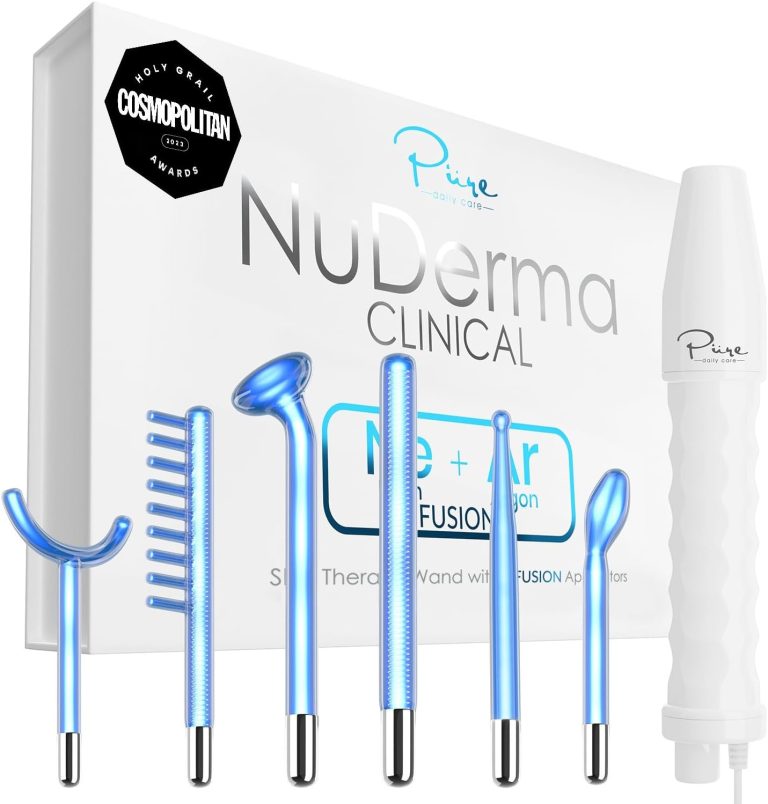 NuDerma Clinical Skin Therapy Wand Portable Skin Therapy Machine w 6 Fusion Neon + Argon Wands Anti Aging Clarifying Skin Tightening Radiance Wrinkle Reducing