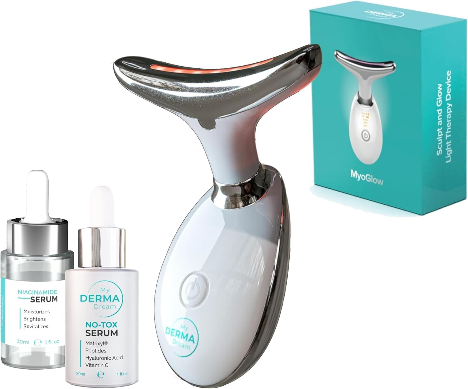 MyDermaDream MyoGlow Niacinamide Serum NoTox Serum Face Neck and Arms Lifting Device