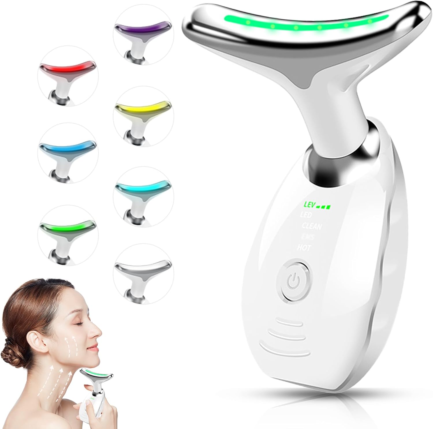 Facial Beauty Device Face Massager Tool for Skin Care Based on Triple Action LED Thermal and Vibration Technologies Red and Blue LED Light 7 Color Led Face and Neck Massager for Home Use