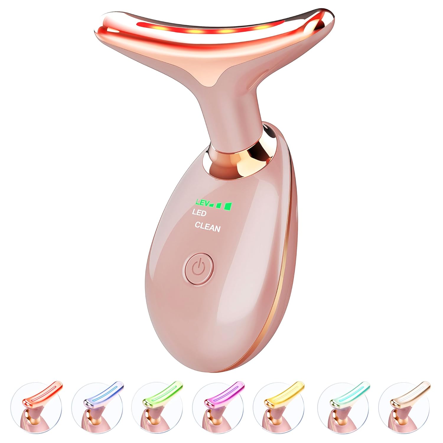 Light Based Face Neck Massager 7 Color Portable Facial Massager for Skin Care Rose Gold