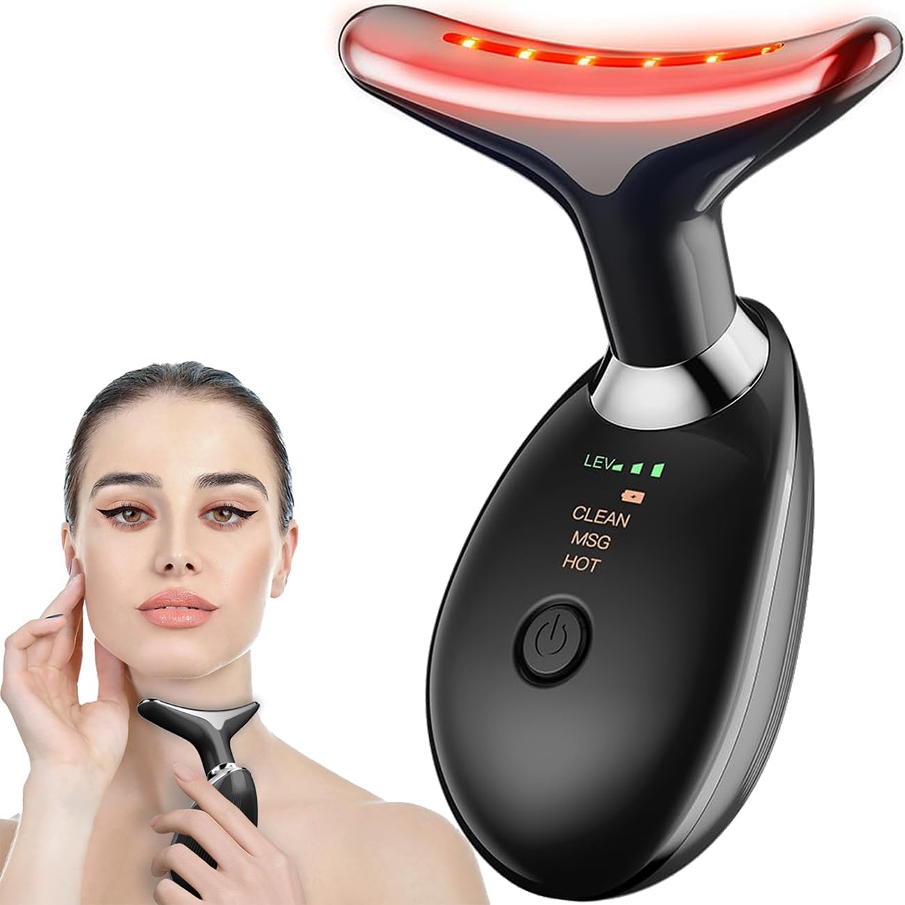 Red Light Therapy for Face Face and Neck Massager Wrinkle Remover with Red Light Therapy for Skin Care Cleansing Rejuvenating and Smoothing Black