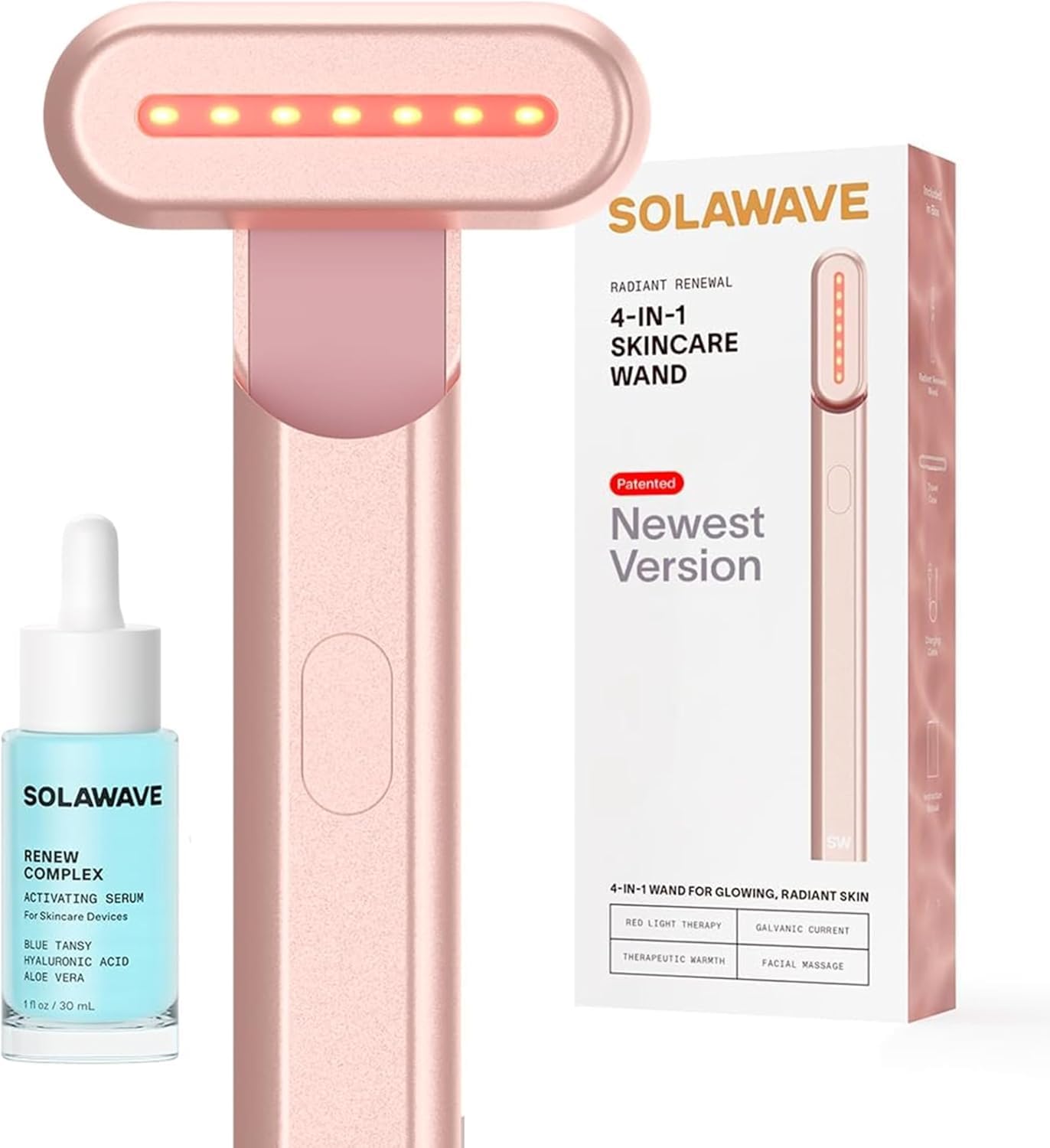 Solawave 4 in 1 Radiant Renewal Red Light Therapy Wand Renew Complex Activation Serum | Beauty Device for Face Neck | Serum Boosts Anti Aging Effects Reduces Wrinkles Dark Circles Puffiness