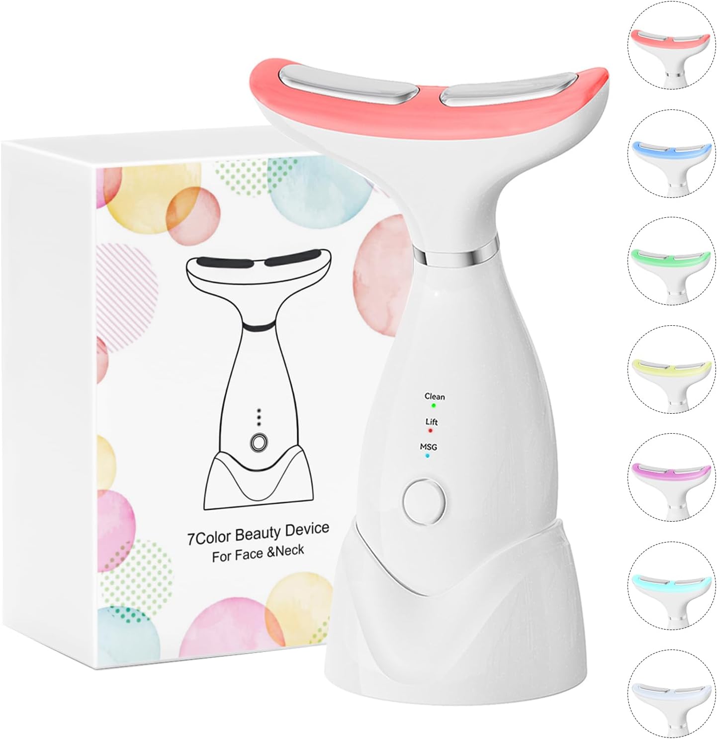 Facial and Neck Massager7 Color LED Light Therapy for FaceFace Lift DeviceBeauty Face Massager Tools for Skin Care White