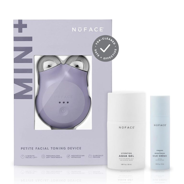 NuFACE MINI+ Microcurrent Facial Device Kit FDA Cleared Face Sculpting Skin Tightening Device to Contour Lift Tone + Microcurrent Gel Activator Silk Creme Violet Dusk