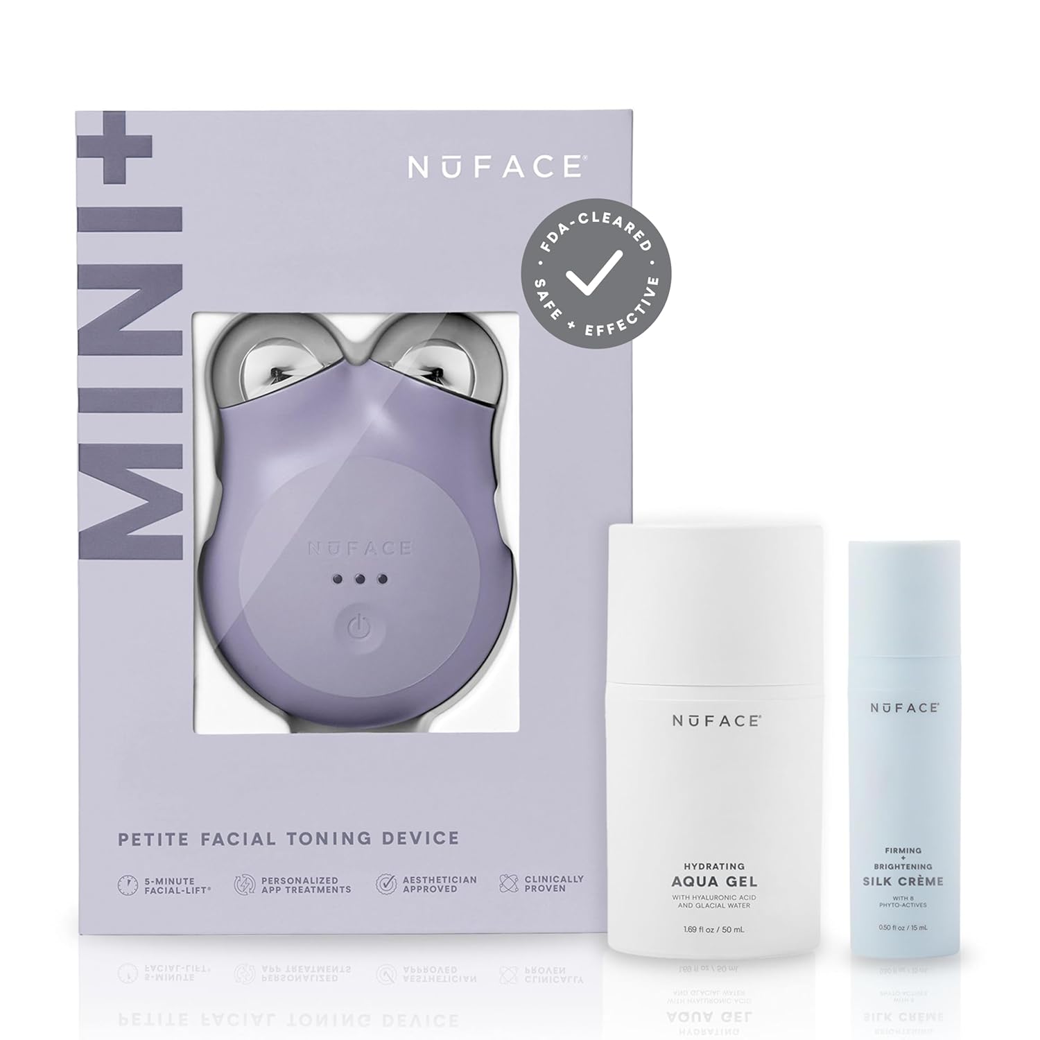 NuFACE MINI+ Microcurrent Facial Device Kit FDA Cleared Face Sculpting Skin Tightening Device to Contour Lift Tone + Microcurrent Gel Activator Silk Creme Violet Dusk
