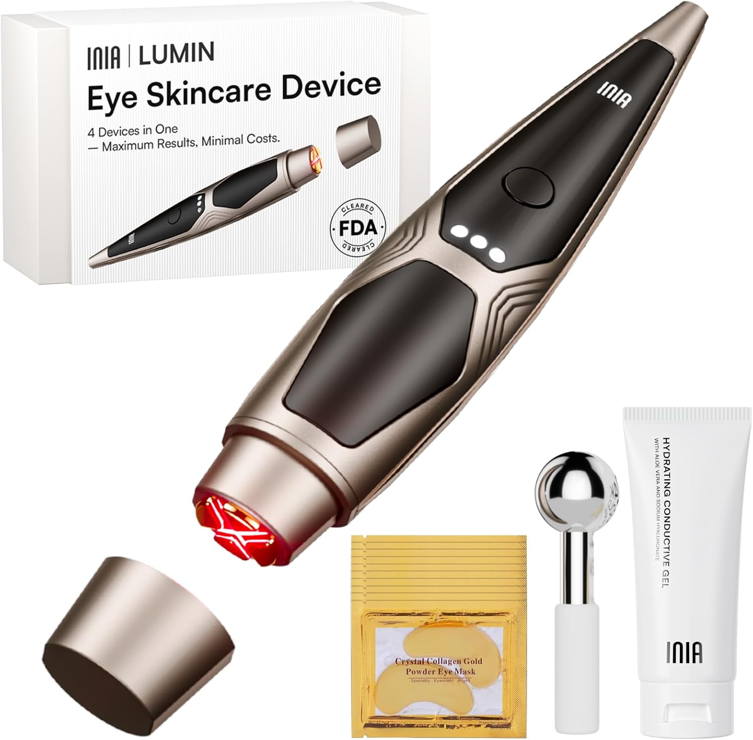 Under Eye Red Light Therapy for Face 4 in 1 Beauty Device with Heat Vibration Massage Red Light for Dark Circles Puffiness Skin Firming Enhances Skincare Routine