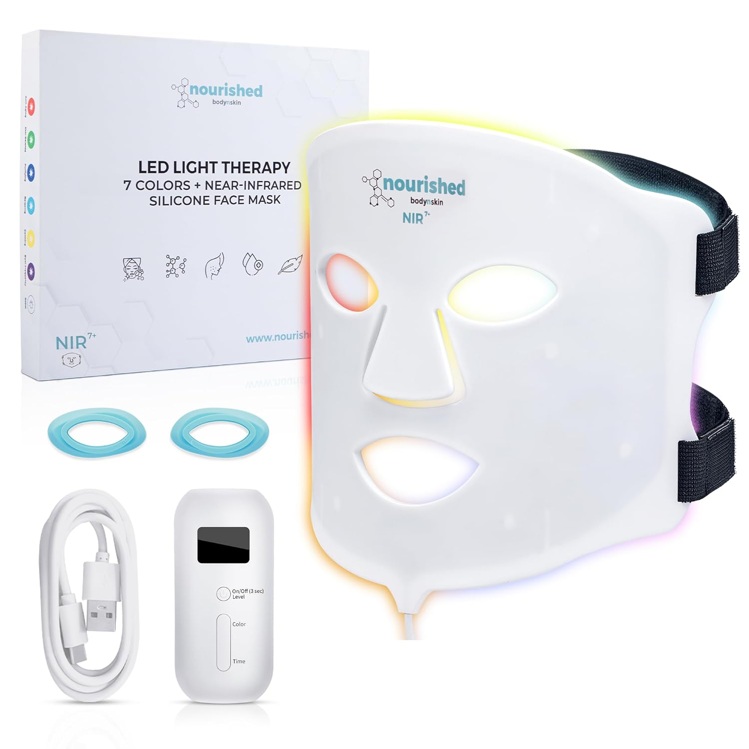 7 Colors LED Face Mask with Near Infrared Blue Red Light Therapy for Face 114 LEDs Skincare Tool for Wrinkles Anti Aging