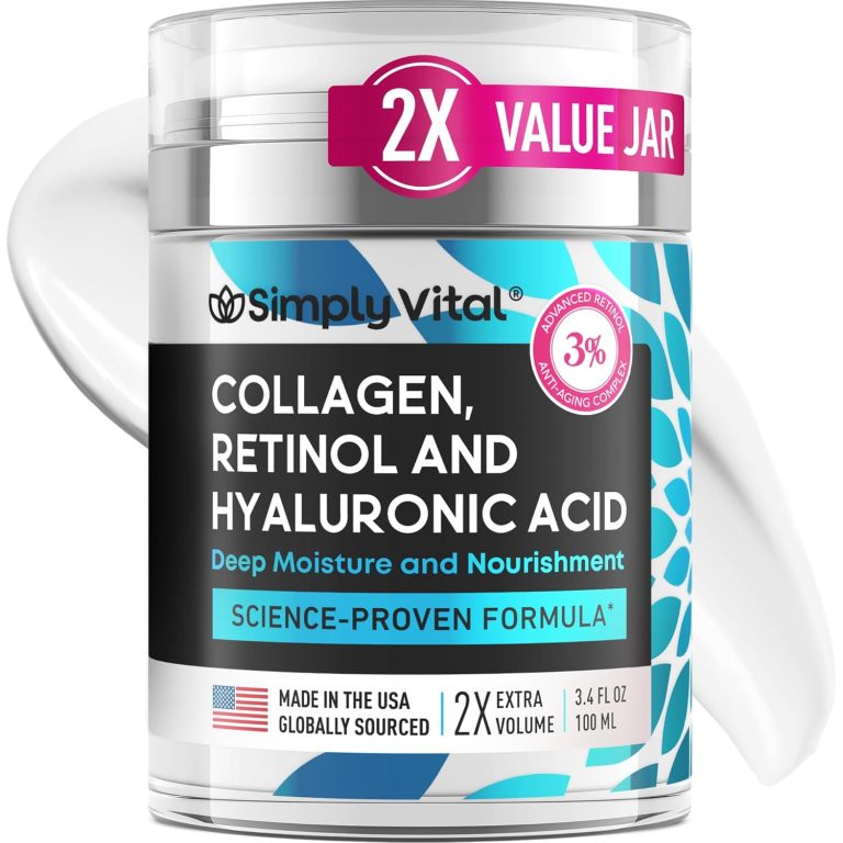 SimplyVital Collagen Retinol Hyaluronic Acid Cream Anti Aging Retinol Cream for Face Neck Dcollet Made in USA Daily Moisturizer Face Cream 338 fl oz