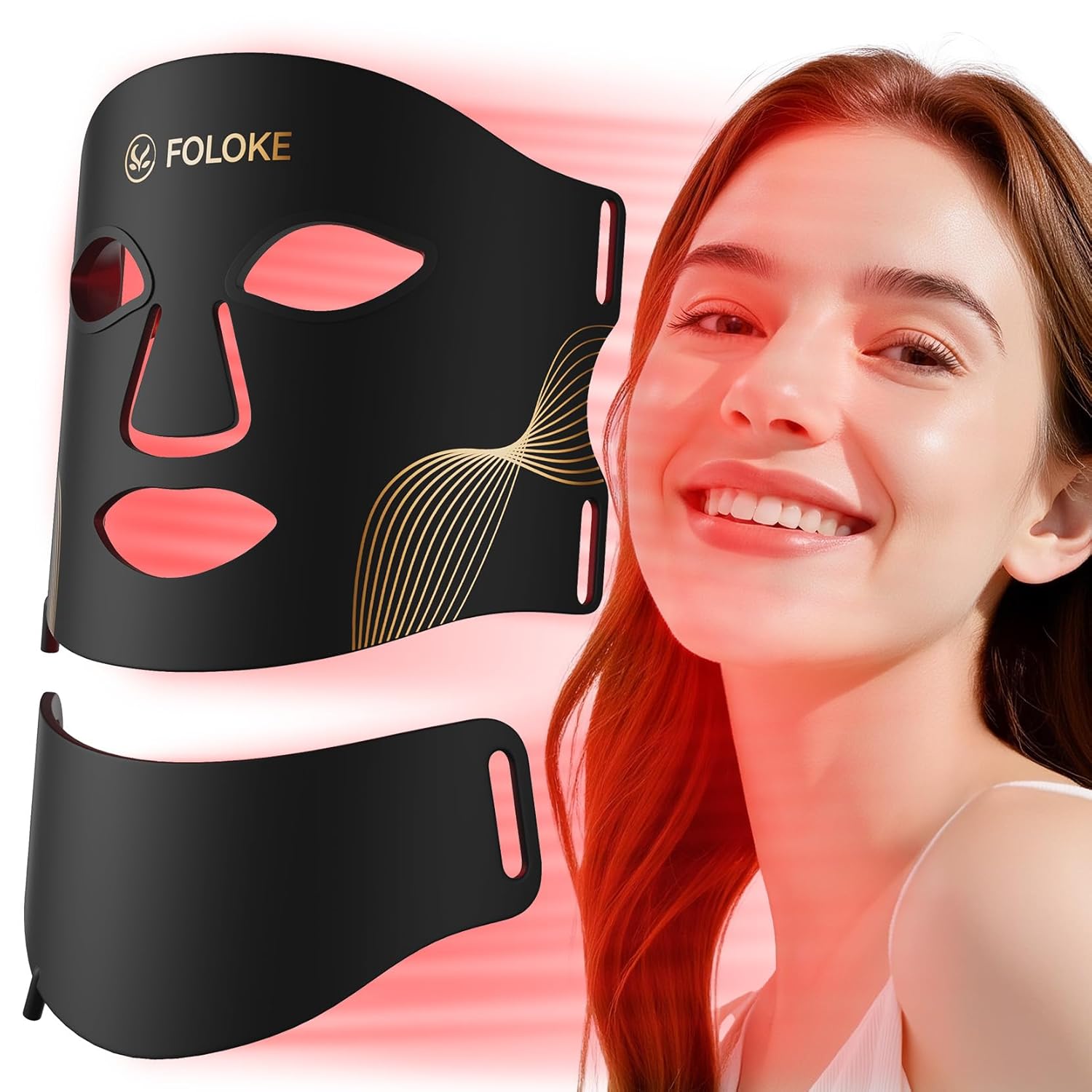 FOLOKE LED Light Therapy Mask Skin Care LEDs face mask neck mask Red Wavelength for Home Use Advanced Skincare Made Easy JET