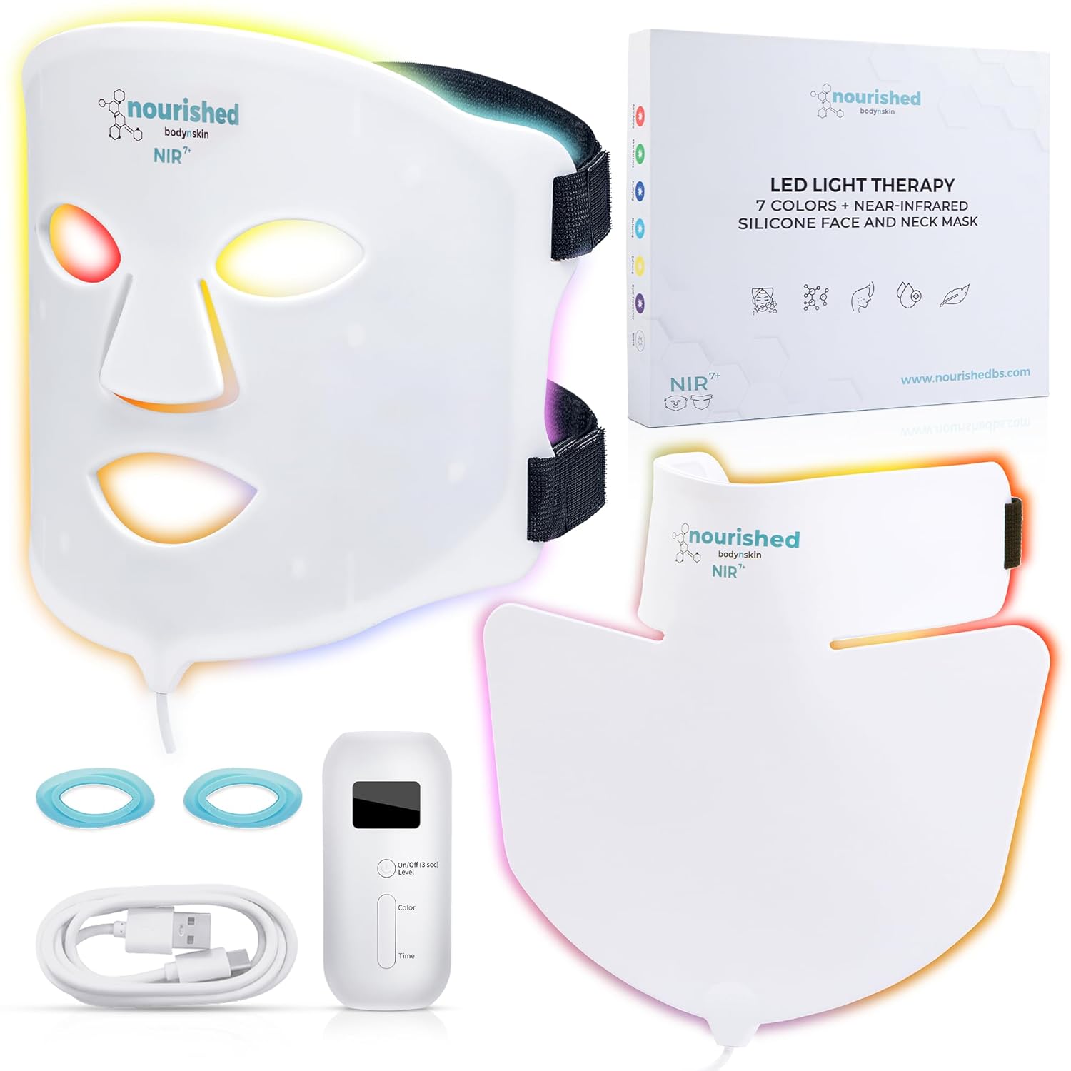 7 Colors LED Face and Neck Mask with Near Infrared Blue Red Light Therapy for Face 228 LEDs Skincare Tool for Anti Aging