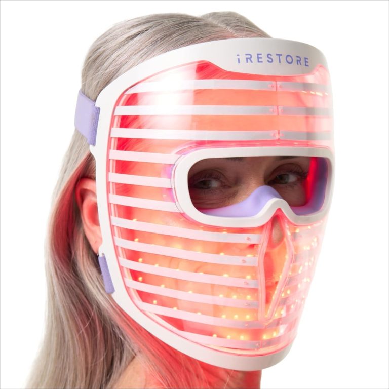 iRestore Red Light Therapy for Face Anti Aging LED Face Mask for Youthful Radiant Skin with Reduced Wrinkles Fine Lines Red Blue Infrared Therapy Mask Facial Skincare Device with 360 LEDs