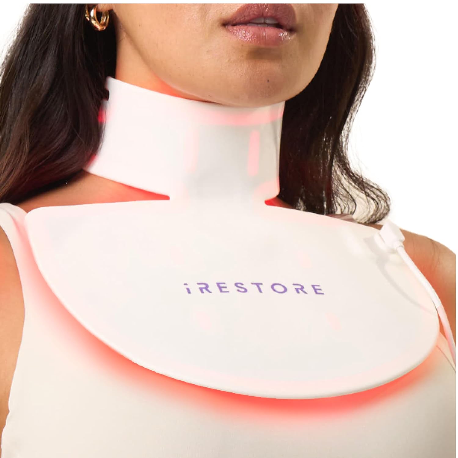 iRestore Illumina LED Neck Chest Anti Aging Mask for Smoother Firmer and Glowing Skin at Home Red and Infrared Light Therapy for Neck Red Light Skincare Device with 230 LEDs White