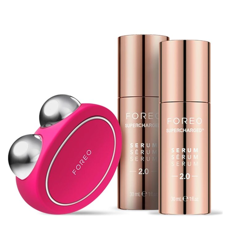 FOREO Age Defying Bear Bundle Bear Microcurrent Facial Device + 2 x Conductive Serum 1 floz Anti Aging Face Massager Skin Care Tools Set for an Instant Face Lift Fuchsia
