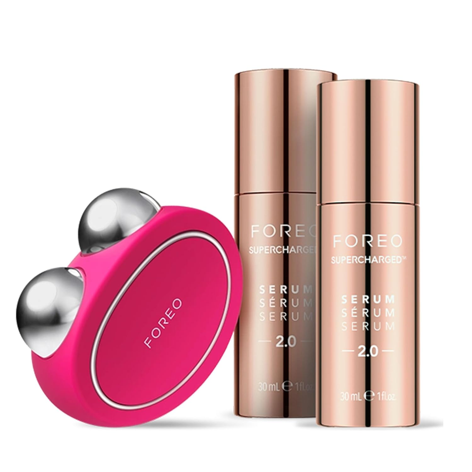 FOREO Age Defying Bear Bundle Bear Microcurrent Facial Device + 2 x Conductive Serum 1 floz Anti Aging Face Massager Skin Care Tools Set for an Instant Face Lift Fuchsia