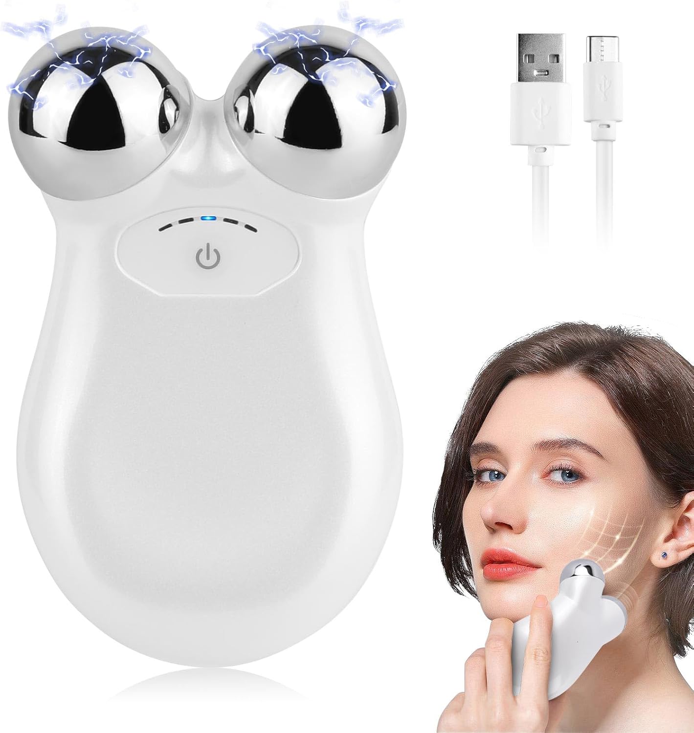 Microcurrent Face Device USB Microcurrent Facial Shaping Tool for Facial Wrinkle Removal and Anti AgingMini Microcurrent Face Lift Device for Face Lifting and Facial Sculpting White