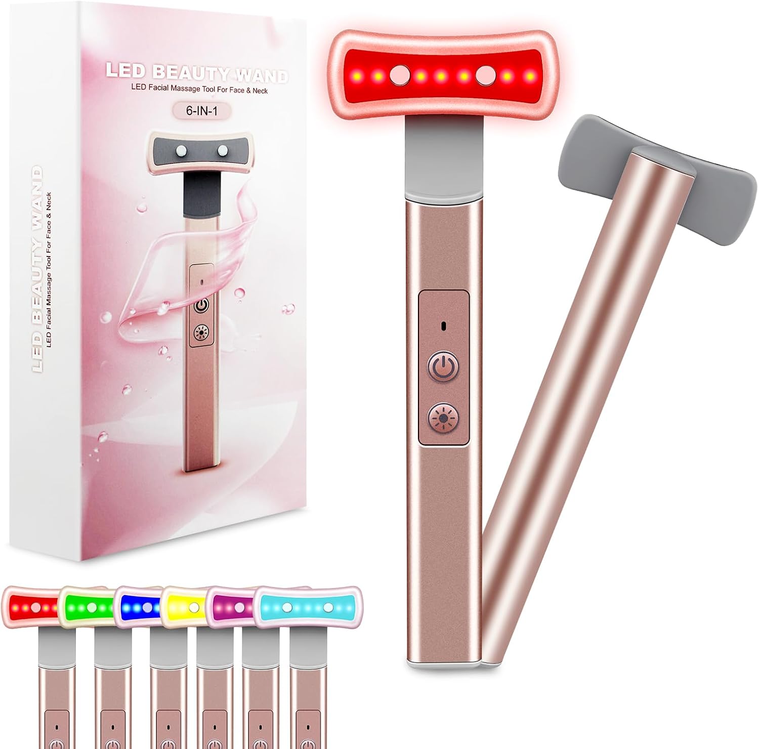 Red Light Therapy for Face 6 in 1 LED Light Therapy Eye Equipment for SkinFace Wand with Facial Massager Skincare Facial WandVibration Thermal MicrocurrentPortable Beauty Tools
