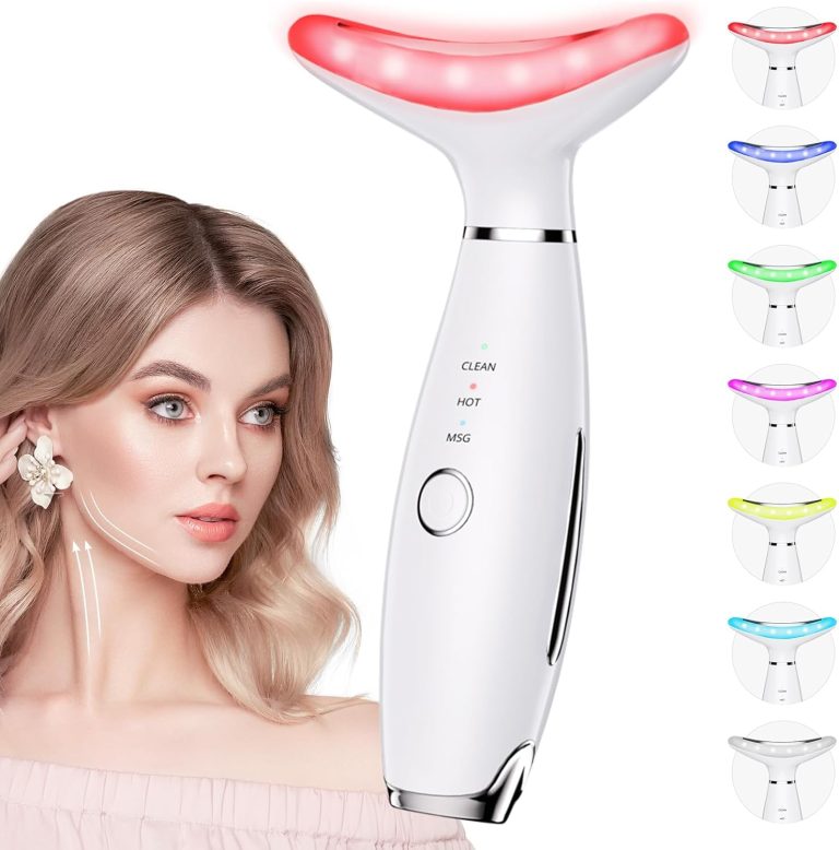 7 Color Galvanic Machines Red Light Therapy for Face and Neck Face Massager Tool for Wrinkles Double Chin Vibrating Facial Massager with Thermals White