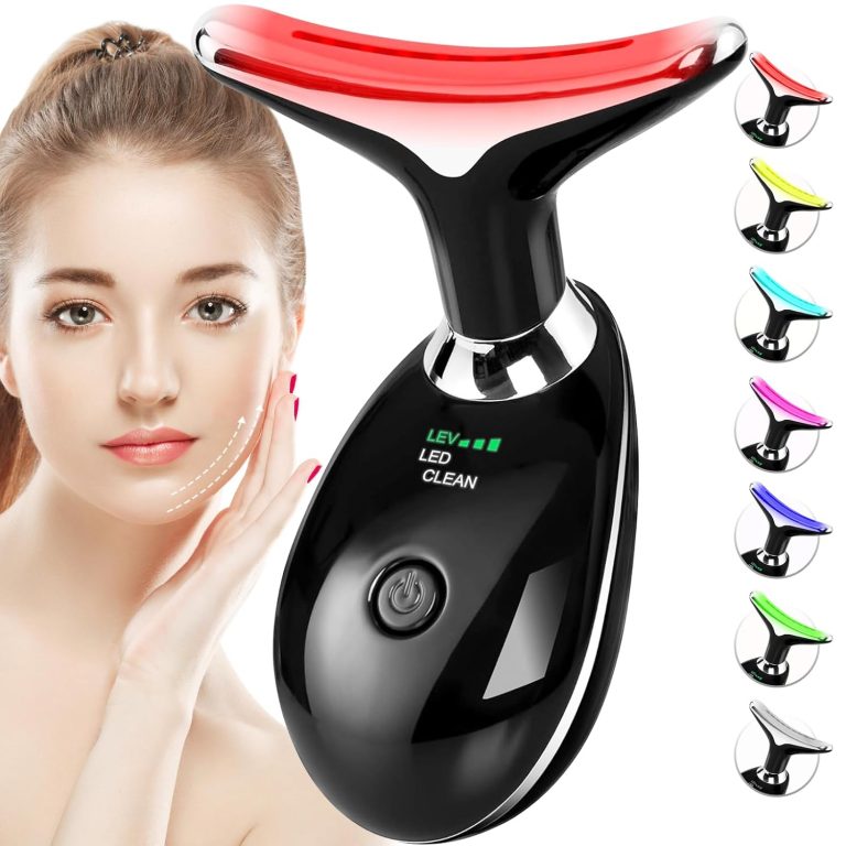 Red Light Therapy for Face and Neck 7 Color Face Massager Tool for Wrinkles Double Chin Vibrating Facial Massager with Thermals for Skin Care Glossy Black