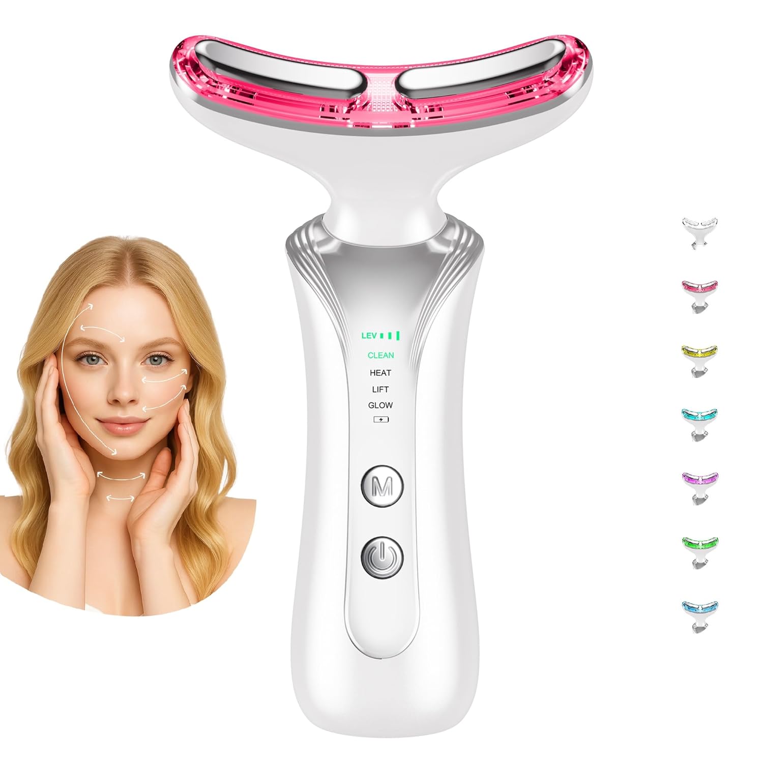 7 in 1 Multifunctional Facial Massager Red Light Therapy for Face Beauty Skin Care Tool for Face and Neck Portable Facial Massager for Wrinkles and Skin Care White