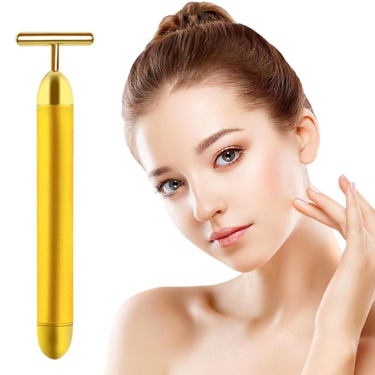 Aubric Face Massager Electric Beauty Bar 24k Golden Facial Massage Tool T Shape Electric Vibrating Wand Face Neck Skin Firming Lifting Tighting Wrinkles Reducing Body Treatment Anti Aging Device