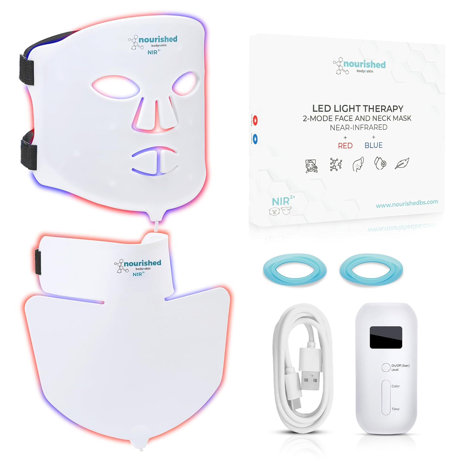 LED Face and Neck Mask with Near Infrared Blue Red Light Therapy for Face 228 LEDs Skincare Tool for Wrinkles Anti Aging
