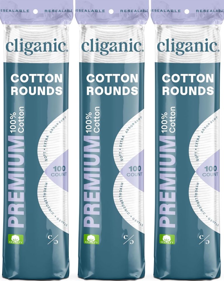 Cliganic Premium Cotton Rounds for Face (300 Count) – Makeup Remover Pads, Hypoallergenic, Lint-Free | 100% Pure Cotton (Packaging May Vary)