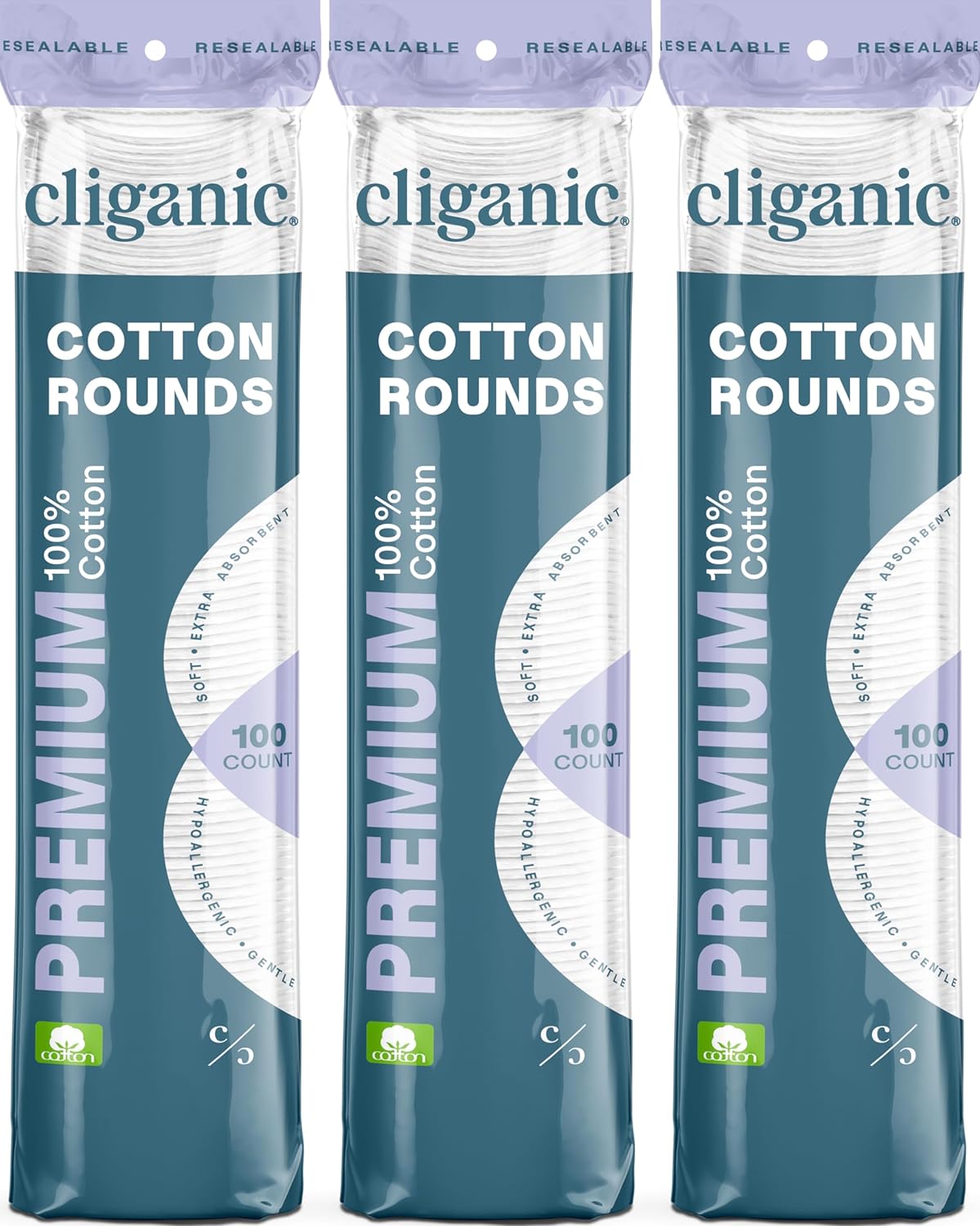 Cliganic Premium Cotton Rounds for Face 300 Count Makeup Remover Pads Hypoallergenic Lint Free | 100 Pure Cotton Packaging May Vary