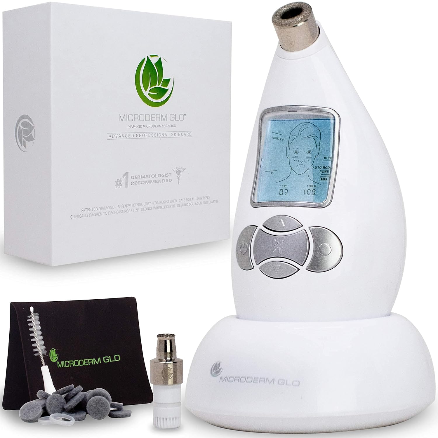 Microderm GLO Diamond Microdermabrasion Machine Best Gift for Women Dermabrasion Anti Aging Wrinkle Skincare Home Facial Treatment System Blackhead Remover Exfoliator for Acne Scars