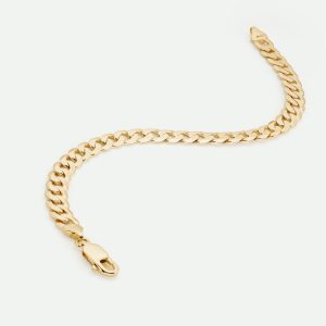 9ct Yellow Gold Solid Curb Chain Bracelet (7mm) 8.25 inch