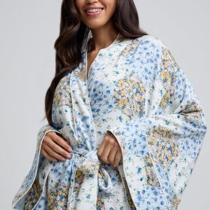 Corina Kimono Style Summer Patchwork Print Robe In Multi