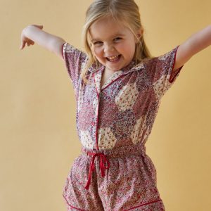 Keira Short Sleeve Aster Patchwork Print Pyjama Set In Pink