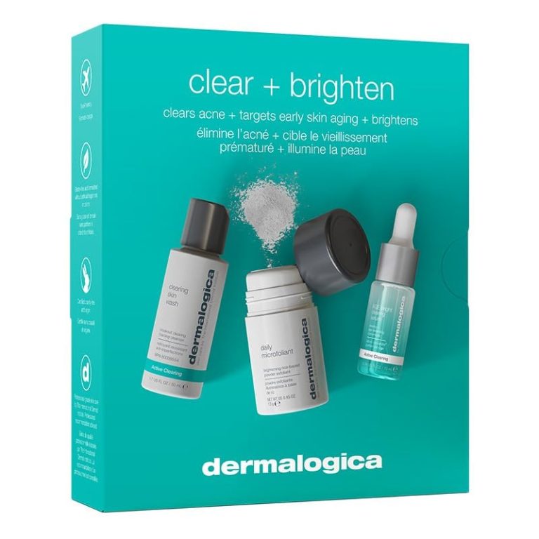 Dermalogica Clear and Brighten Kit, 3 Step Facial Skincare Set – Includes Face Cleanser, Exfoliator, and Serum